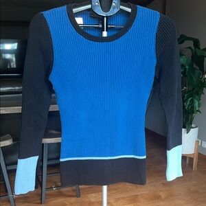 White House Black Market Blue Ribbed Knit Top